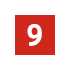 A white number 9 centered on a red square background.
