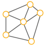 A diagram showing six interconnected circles with orange outlines and gray lines forming a network.
