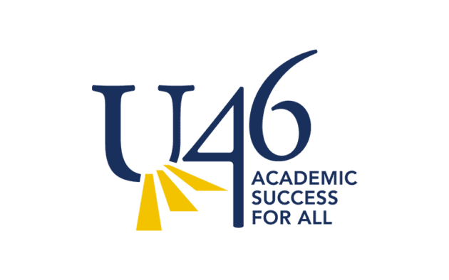 Yellow and blue abstract logo with Arabic calligraphy and geometric shapes, representing the Arab Reading Challenge.