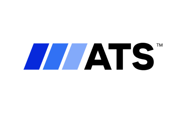 Logo with three blue diagonal bars followed by the black letters "ATS" on a white background.