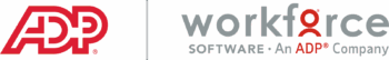 Logo showing "ADP" in red, separated by a line from "workforce SOFTWARE – An ADP Company" with "ADP" and the "o" in "workforce" in red, rest of the text in gray.