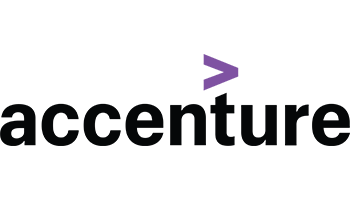 The Accenture logo with the company name in black lowercase letters and a purple greater-than symbol above the letter "t".