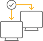 icon of 2 desktop monitors with checkmark and yellow arrow